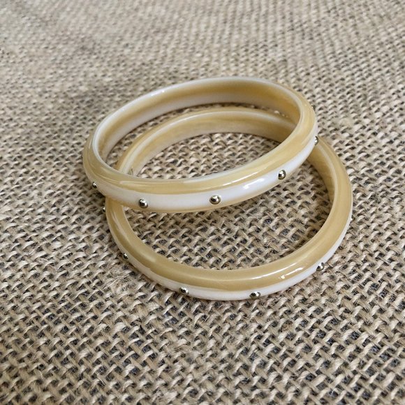 ZENZll Studded Rebel Bangle Bracelet Creamy Marbled Beige Resin 2 Bangles - Picture 2 of 8